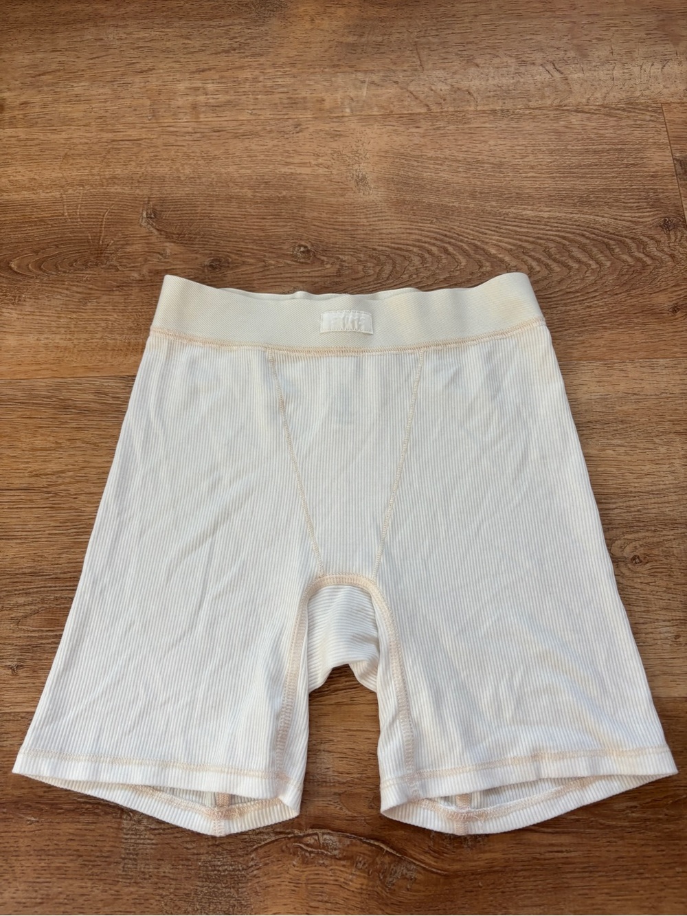 SKIMS Cream Ribbed Bike Shorts